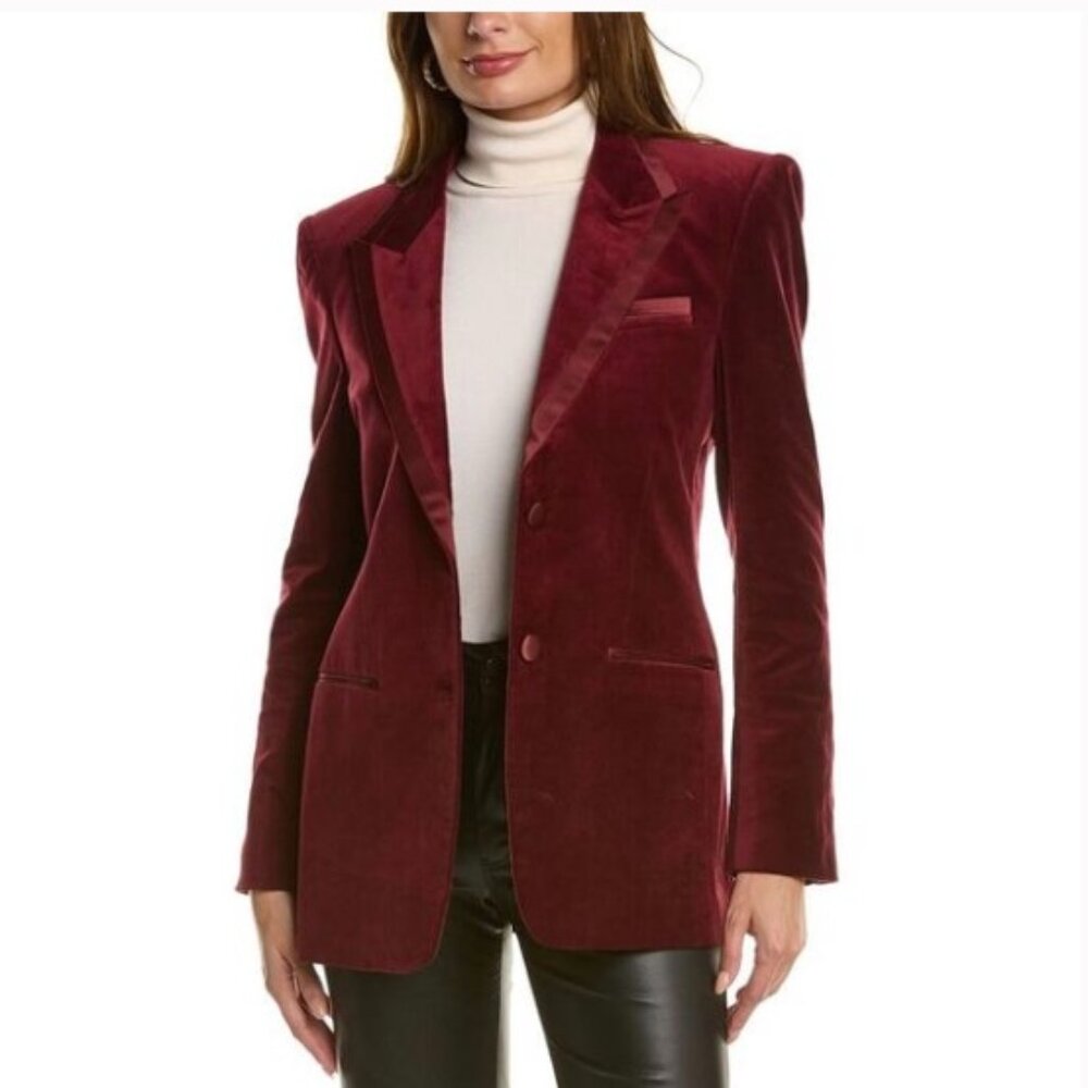 Ronny Kobo Collection Wine Velvet Single-Breasted Blazer